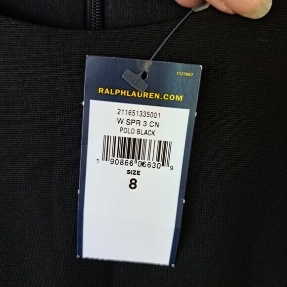 NEW Ralph Lauren POLO Black Ruffled Ponte Dress Size 8 Cap Sleeve Office Evening - Picture 8 of 11